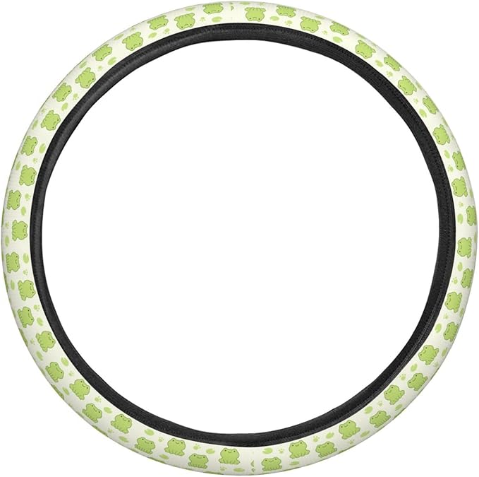 FeHuew Cute Frog Green Leaves Steering Wheel Cover for Women, Girls 15 inch Universal Auto Car Anti Slip Wrap Steering Wheel Covers Fit for Vehicles, Truck, SUV
