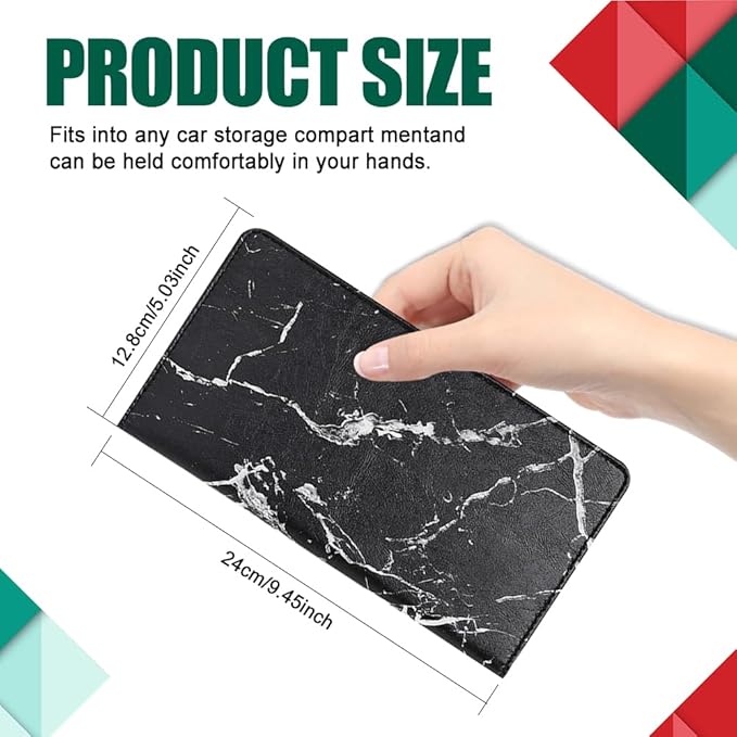 Vehicle Glove Box Car Organizer, Car Registration and Insurance Holder, Insurance Card Holder for Cars, Leather Card Holder Interior Auto Accessories for Women (Marble-Black/Large)
