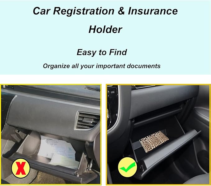 Premium Car Registration and Insurance Holder,Registration Insurance Card Holder of Leopard Print PU Leather Looks Stylish and Special,Glove Box Organizer Makes Your Documents In Order.