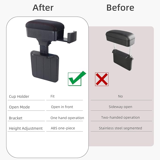 Rupse Universal Car Armrest Storage Box with Cup Holder, Adjustable Wrist Support, Center Console Organizer for Most Cars (Black Red Line)