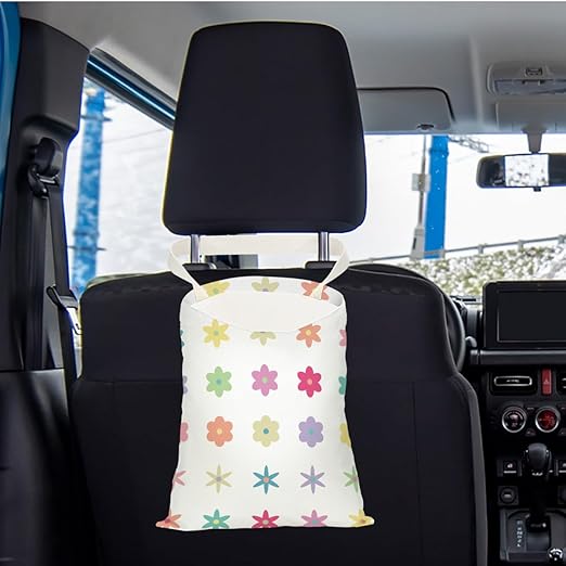 Pykfrhh Car Trash Can - Waterproof Back Seat Organizer, Hanging Garbage Bag for Vehicle, Travel, Camping with Daisy Sunflower Rose Deco
