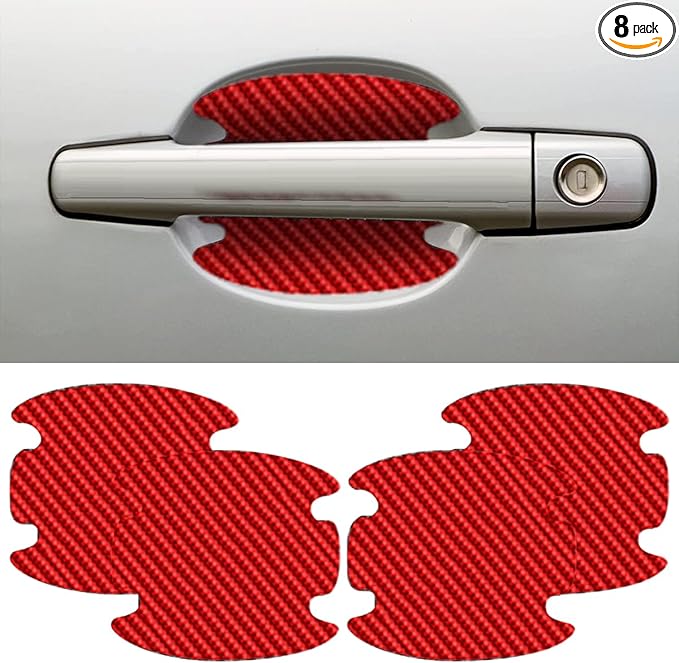 4PCS Car Door Handle Cup Scratch Protectors, Carbon Fiber Car Door Handle Bowl Sticker, Universal Auto Doors Handles Cup Paint Guard Cover Protective Film for Cars (Red-4PCS)