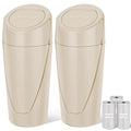 Kincown Car Trash Can, 2 Packs Mini Car Trash Bin with Lid, Leakproof Cup Holder Car Garbage Can with 60 Trash Bags, Vehicle Front Back Seat Organizers and Storage for Car, Home, Office, Beige