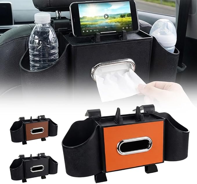 4-In-1 Car Organizer Back Seat, 2026 New Multifunctional Organizer, Portable Car Cup Holder for Road Trips, Durable Car Trash Bin for Families, Universal Car Seat Organizer (Orange)