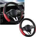 Car Steering Wheel Cover, 15 Inch Leather Breathable Auto Steering Wheel Protector, Comfortable Non-Slip Vehicle Steering Wheel Covers, Universal Interior Car Accessories (Black+Red, AD)