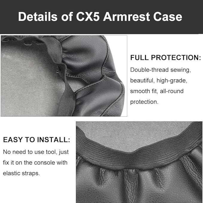 Auprite Center Console Cover for Mazda CX5 2018-2025, Auto Center Console Cover Pad Leather Car Armrest Seat Box Cover Protector for Mazda CX5 Accessories (Black with Black Stitches)