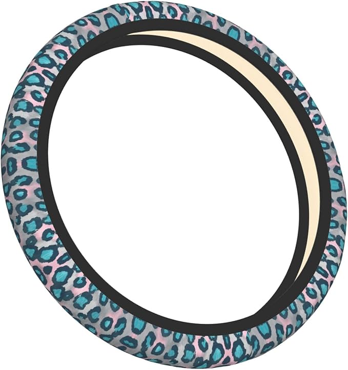 Cheetah Print Blue Car Steering Wheel Cover, 15 Inch Steering Wheel Cover Stylish Decor for Most Cars