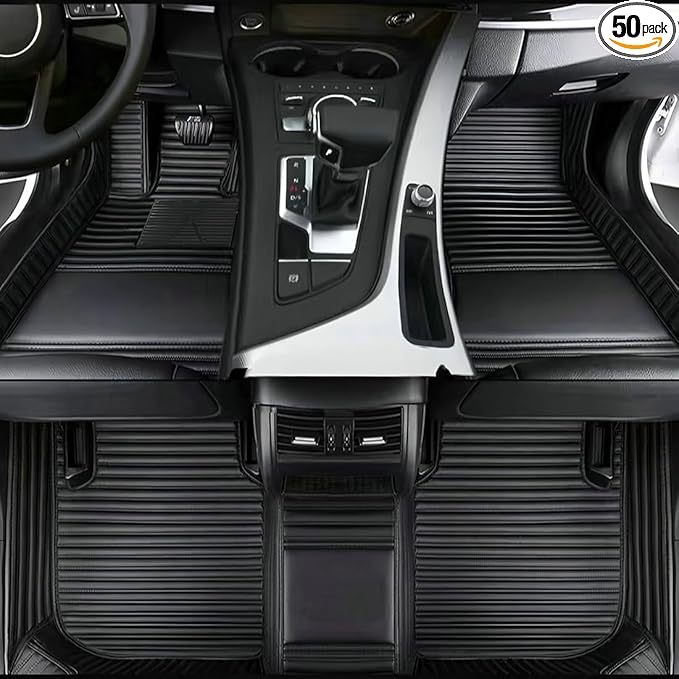 Custom Personalized Floor Mats for Cars，Luxury Full Coverage All Car Floor Mats，Anti-Slip Leather Car Mat Set ，Custom Floor Mats for 99% of Cars, Trucks & SUVs. (Black Stripe)