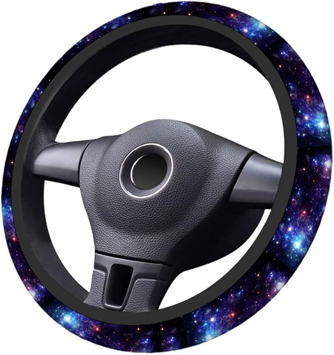 Swono Galaxy Purple Car Steering Wheel Covers Abstract Beautiful Space with Star Women Men Interior Accessories Universal 15 Inch Steering Steering Wheel Protector Anti-Skid Grips