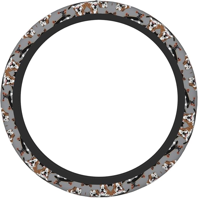 English Bulldog Skateboard Neoprene Steering Wheel Covers Women Men Car Accessories, Universal 15 Inch Fit Auto, Suvs, Truck