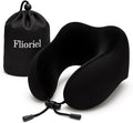 Flioriel Travel Pillow for Airplane with Soft Memory Foam, U-Shaped Neck Support, Plush & Waffle Washable Cover with Lanyard for Car, Office & Camping (Black)