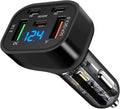 Full PD 30W Multi Port USB C Car Charger Adapter 5 in 1 with Voltage Display, PD4.0/QC4.0/PPS/AFC Super Fast Charging Cigarette Lighter Adapter with Volt Meter for MacBook iPhone Galaxy Android Phones