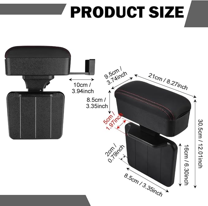 Automotive Armrests, Car Seat Gap Filler Organizer, Car Middle Center Console Arm Rest Cushion Extender with Cup Holder, Forearm Wrist Support Pad Adjustable Lift Elbow Tray (Black red line)