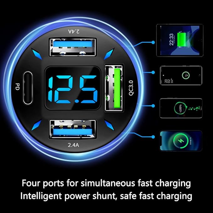 Car Fast Charger,PD/QC3.0 Car USB Charger with LED Lights,Cigarette Lighter USB Charger Compatible for iPhone Galaxy iPad Pro& More Mobil Phone
