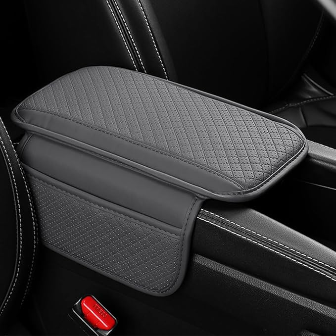 Upgraded Car Center Console Cover,Microfiber Leather Car Armrest Cover Cushion with 2 Storage Bags,Universal Car Armrest Storage Box Car Interior Accessories for Most Vehicles (Grey)