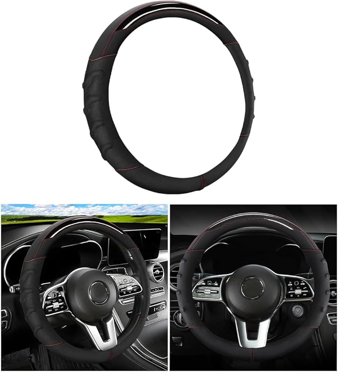 Car Steering Wheel Cover, Non-Slip Vehicle Steering Wheel Protector, Automotive Interior Accessories for Women Men, 15 Inch Universal for SUV, Truck, RV, Van and More（Black）