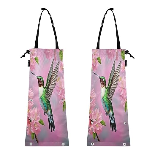 Hummingbird and Cherry Blossom Car Trash Bag Waterproof Foldable Hanging Garbage Bag Adjustable Car Trash Can Sundry Storage Bag for Automotive Front or Back Seat, 2Pack
