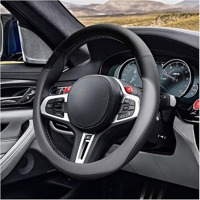 14.5"-15" Car Steering Wheel Cover, Microfiber Leather Cover, Anti-Slip Breathable Steering Wheel Decoration, Universal Steering Wheel Accessories for Diverse Cars (Gray)
