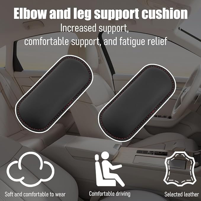 Car Knee Cushion Pad, Memory Foam Microfiber Leather Vehicle Door Armrest Pillow for Leg Elbow, Comfort Automotive Center Console Knee Pad Protector, Universal for Automobile RV Truck (Black)