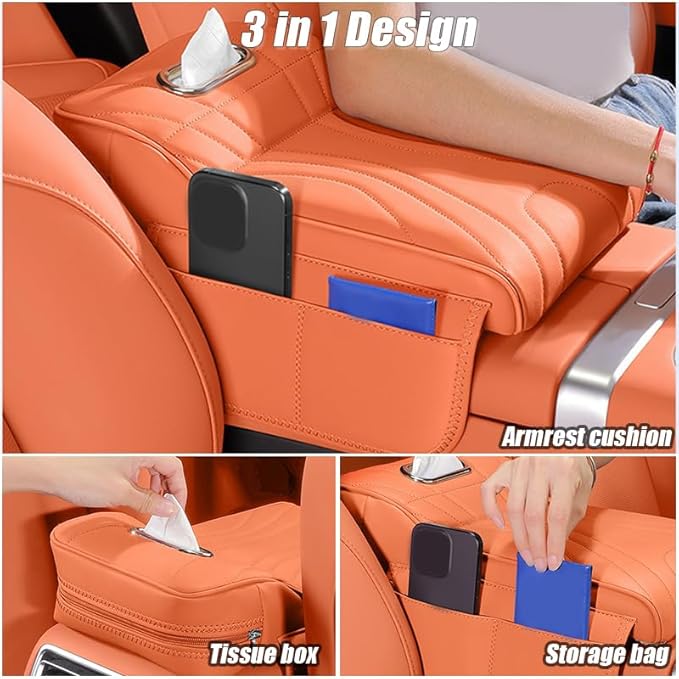 Car Armrest Cushion for Jeep Grand Cherokee L 2024 2023 2022, Car Middle Center Console Cover with Storage Bags and Tissue Box, Auto Interior Armrest Protector Pad,B Beige