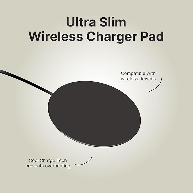 IJS Ultra Slim Universal Fast Wireless Charger - Phone Charger Compatible with All Smart Phones - Smart Round Fast Charging Pad for Multiple Devices (Black)