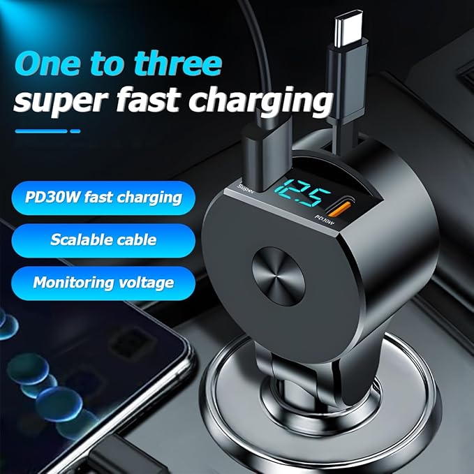 USB C Car Charger, PD 30W QC 3.0 Vehicle Cigarette Lighter Splitter Power Adapter with 2-Socket USB Charger, 12V 24V Super Fast Auto Charger, Universal for SUV, Sedan, Truck