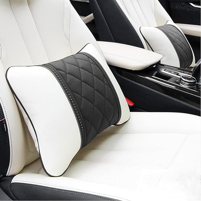 Car Pillows Napa Leather Car Seat Rest Cushion Car Lumbar Pillow for Mercedes Benz Maybach S-Class Lumbar Support Pillow car Accessories（Beige Black）