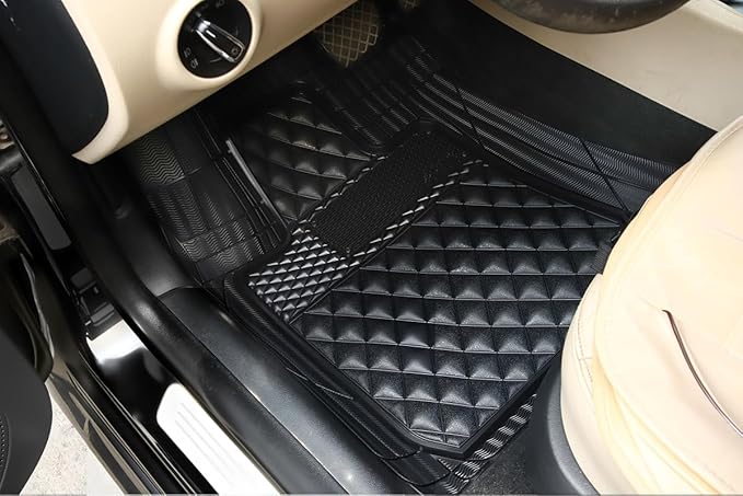 Universal Trim-to-Fit Car Floor Mats for Cars Trucks SUVs Rubber Non-Slip Waterproof All Weather Protection Floor Liner-Black