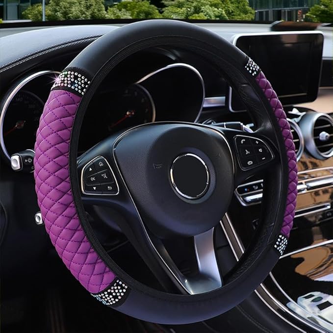 WLERIR Microfiber Leather Steering Wheel Cover with Anti-Slip Lining Universal Car Accessory for Steering Wheel with a Diameter of 14.5-15 inch (Purple)