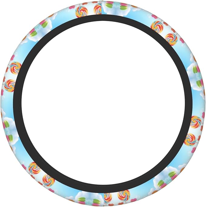 Fantasy Delicious Lollypops Neoprene Steering Wheel Covers Women Men Car Accessories, Universal 15 Inch Fit Auto, Suvs, Truck