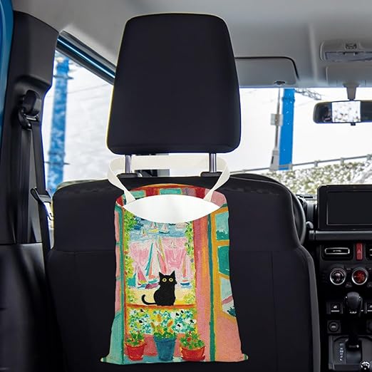 Pykfrhh Black Cat Car Trash Bag, Car Trash Bag Hanging, Waterproof Cars Back Seat Hanging Organizer and Storage Trash Bags for Vehicle Travelling Camping Fantasy Art Decor