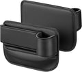 Toyosport 2 Pcs Car Seat Gap Filler Organizer, Leather Storage Box with Cup Holder, Cable Hole, Clutter Catcher for Cars, Black Seat Gap Storage Pockets for Driver and Passenger Seats
