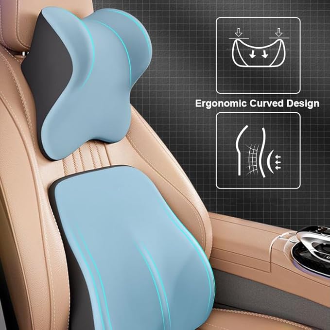 Car Headrest and Lumbar Support Cushion, Car Lumbar Support Pillow Car Neck Pillow Kit, Ergonomic Car Seat Headrest Pillow Lumbar Cushion with Adjustable Strap for Neck Back Pain Relief (Black)