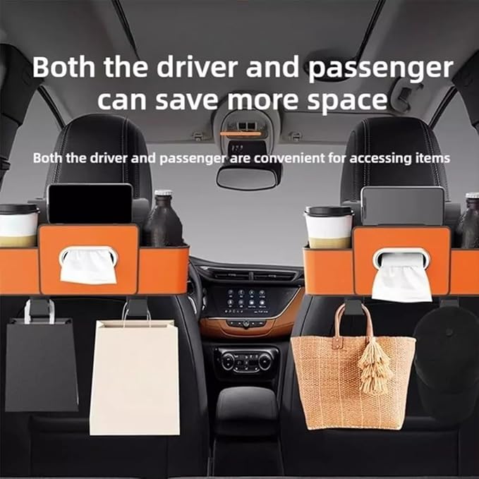Car Organizer Back Seat, 2026 New 3 In 1 Car Backseat Organizer with Drink Cup Holder Tissue Box, Multifunctional Car Seat Back Storage Box for Hold Phone,Snacks, Drinks, Handbag (White)