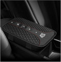 Bling Leather Car Center Console Cover, Anti-Slip Crown Armrest Seat Box Cushion Pad with Rhinestones, Waterproof Crystal Arm Rest Protector Interior Decor for Most Vehicles (Black)