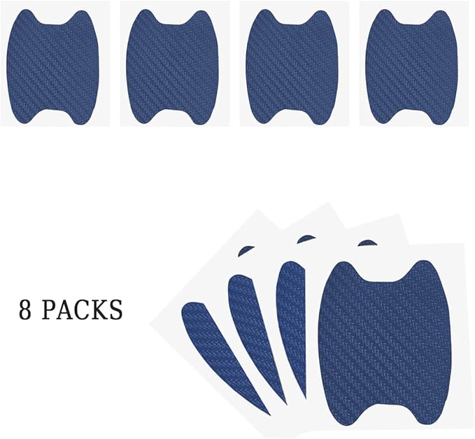 8PCS Car Door Handle Sticker, Carbon Fiber Anti-Scratches Car Door Cup Protector, Non-Marking Auto Door Handle Protective Film, Self-Adhesive Door Side Paint Protector for All Cars (Blue/8PCS)