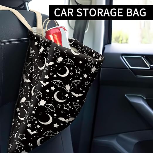 Car Trash Can, Cute Car Trash Bag, Hanging Car Organizer and Storage Bag, Trash Bin for Car Accessories, Vehicle, Travelling, Camping Cute Black White Bats