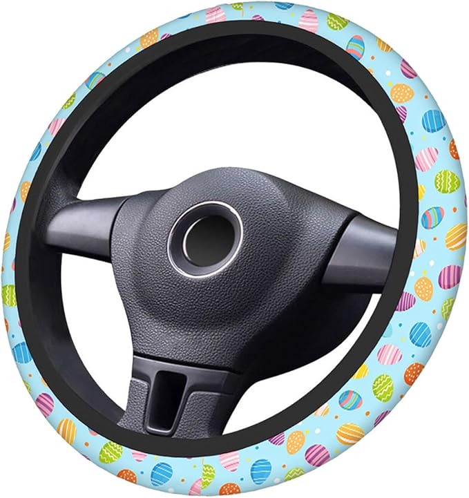 Swono Easter Eggs Steering Wheel Cover, Colorful Easter Eggs Breathable Auto Car Steering Wheel Cushion Case for Men Universal 15 Inch Steering Wheel Protection