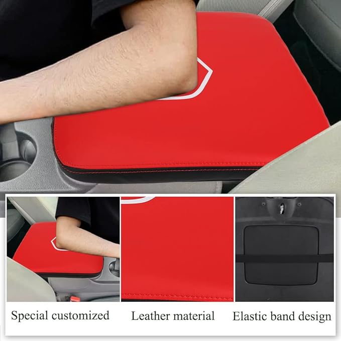 XITER 1PC Center Console Armrest Cover Leather Armrest Cover Cushion for Dodge 2013-2018 Ram 1500 2500 3500 4500 5500 2019-2024 Ram 1500 Classic(Fit for Jump Seat)-Red+Black