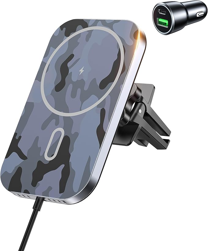 for MagSafe Car Mount Charger with Adapter, 360° Rotation Magnetic Wireless iPhone Car Charger for Air Vent, Compatible with iPhone 17/16/15/14/13/12 Series (Multi-Gray)