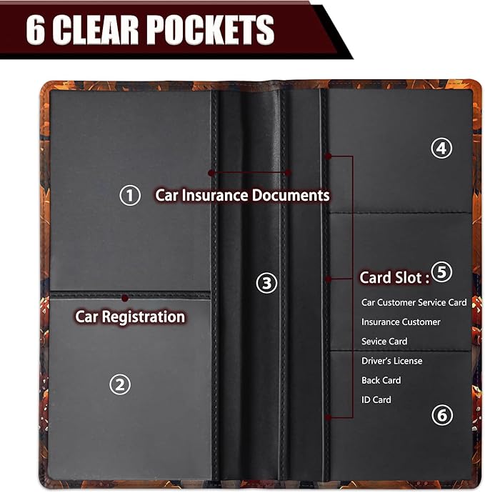 Car Document Holder with Magnetic Shut, Car Registration and Insurance Card Holder, Vehicle Glove Box Organizer Documents, Driver License, Auto Paperwork Organizer Wallet, Hedgehog In Mushroom