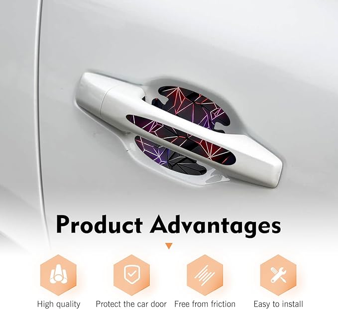 4 PackCar Door Handle Scratch Protectors, 3D Geometry Patterned Anti-Scratch Door Handle Paint Film Cover Stickers, Universal Self-Adhesive Automotive Accessories for Most Cars (Style D)