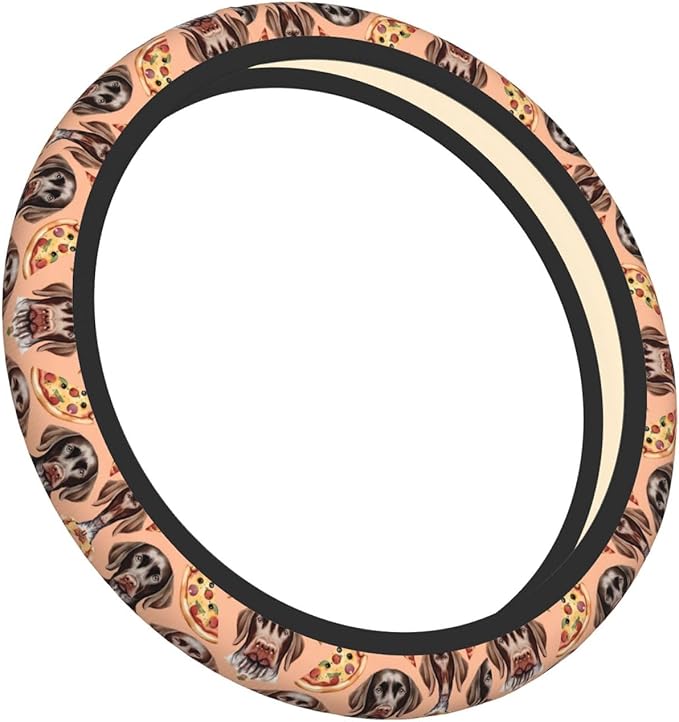 German Shorthaired Pointer Pizza Car Steering Wheel Cover, 15 Inch Steering Wheel Cover Stylish Decor for Most Cars