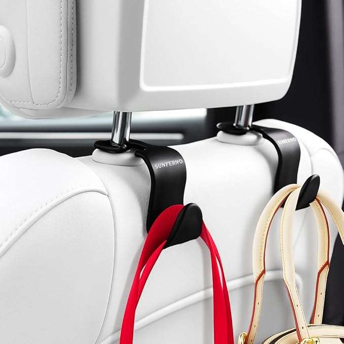 Car Hooks – Durable Headrest Hooks for Car | Car Purse Hook Holds Bags, Groceries & Essentials | Purse Hooks for Car That Don't Slip | Must-Have Car Hanging Accessories – 4-Pack, Easy Install