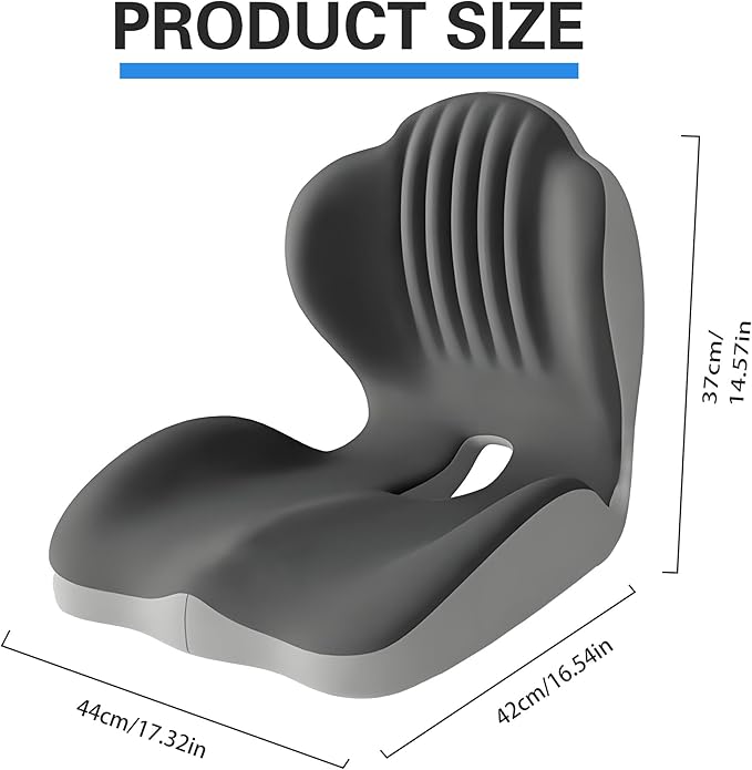 Seashell Memory Foam Truck Seat Cushion for Office Chair, Car Seat,Desk Chair,L-Shaped Back Support & Sciatica Relief & Tailbone & Coccyx Pain Relief for Long Sitting & Driving（Black&Grey
