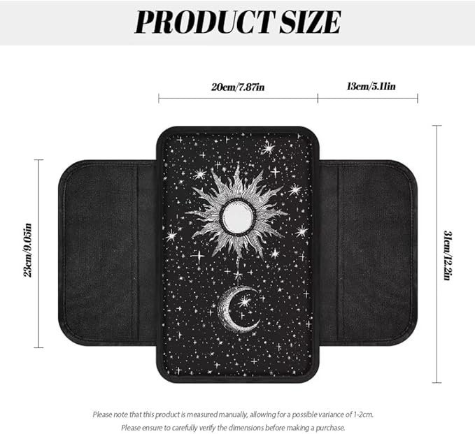 Boatee Sun Moon Armrest Cover for Auto Center Console Cover Arm Rest Mat for Car Console Organizer Armrest Storage Box Pad Universal Arm Rest Cushion Car Accessories Interior Set with Pockets Black