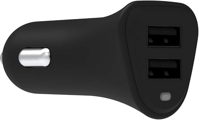 Griffin PowerJolt Dual Universal USB-A 12W Car Charger, Compact Car Charger with Dual USB-A Output Ports, Black (GP-108-BLK)