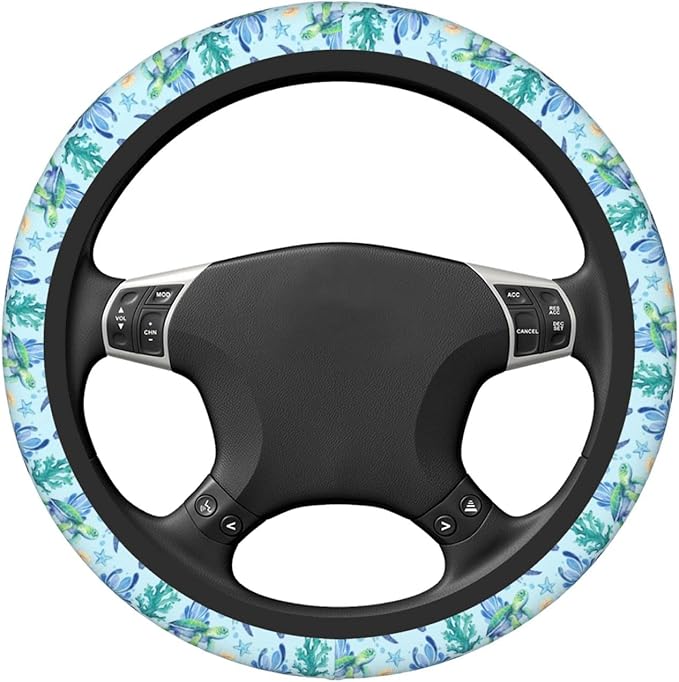 Sea Turtle Steering Wheel Cover Anti-Slip,Sweat Absorption Universal 15 inch Steering Wheel Covers Cute car Accessories for Men Women