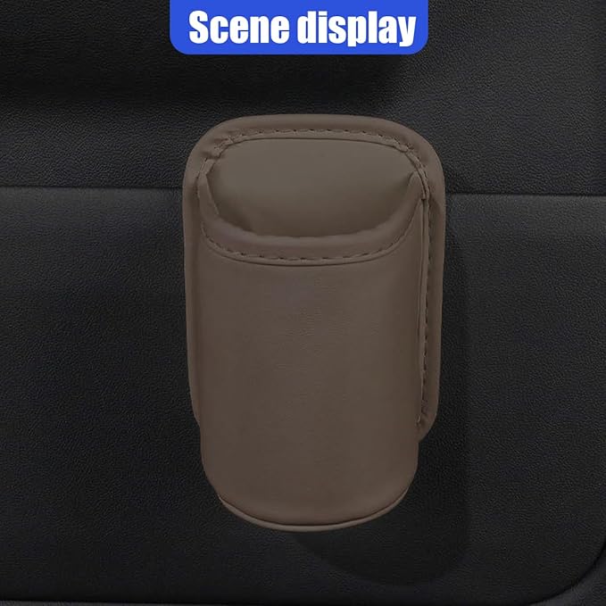 Leather Car Cup Holder, Hanging Automotive Back Seat Bottle Holders, Scratch-Resistant Vehicle Door Drink Holder, Clip-On Auto Organizer Accessories for Soda Cans, Coffee (Brown)
