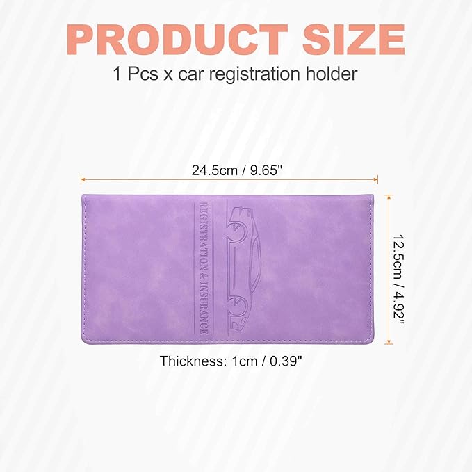 HARFINGTON Car Registration and Insurance Holder 9.65" x 4.92" PU Leather Vehicle Glove Box Organizer Storage Accessories Men Women Car ID Holder for License ID Card Bank Card, Purple